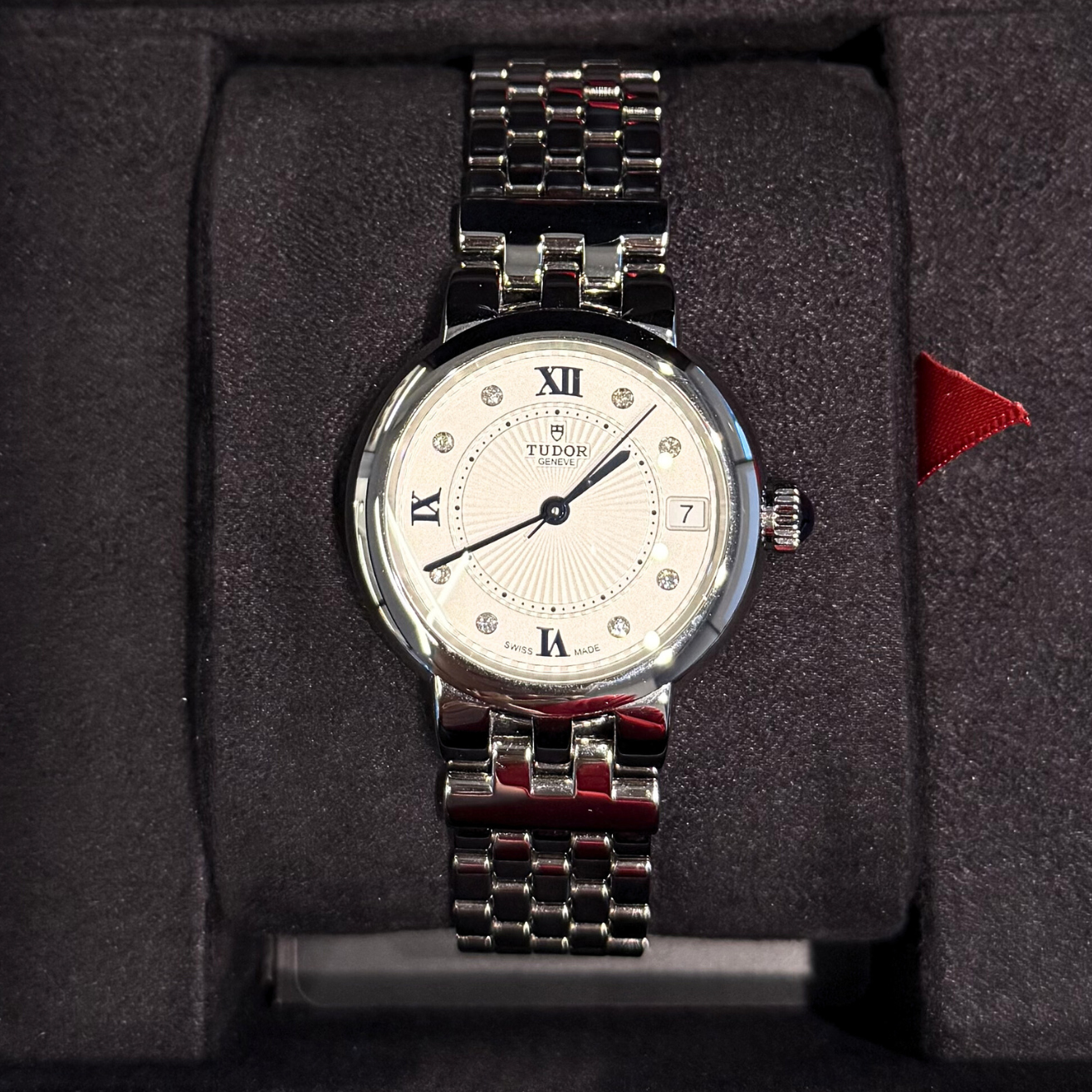 Tudor Clair de Rose 34mm Opaline with 8 diamonds, m35800-0004