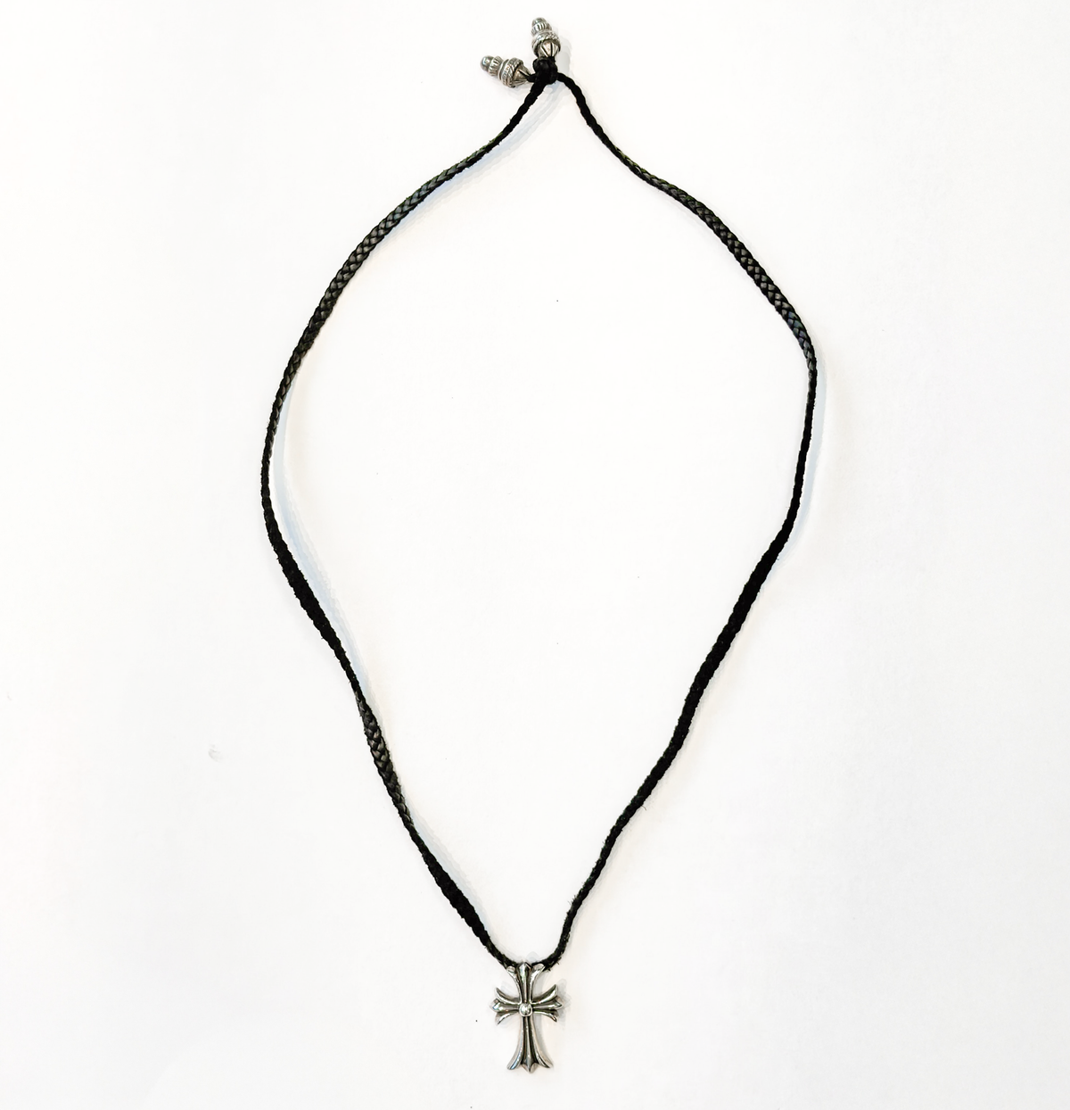 Sterling Silver Cross Pendant w/ Braided Leather Necklace