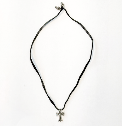 Sterling Silver Cross Pendant w/ Braided Leather Necklace