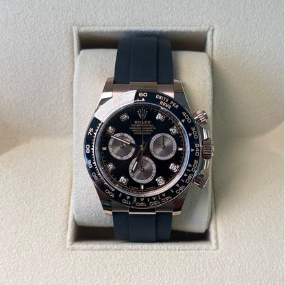 Cosmograph Daytona Oysterflex Black with Diamond-set, Everose gold, 126515LN