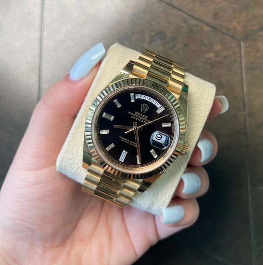 Day-Date 40 Black with 10 Baguettes, Yellow gold, 228238A