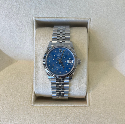 Datejust 31 Azzurro Blue Floral motif with Diamond-set Jubilee, Oystersteel and White gold, 278274