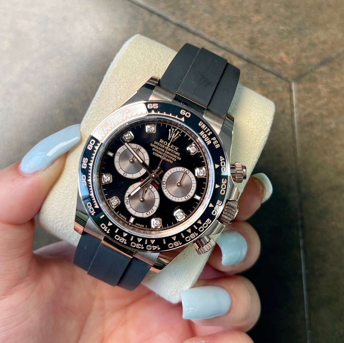 Cosmograph Daytona Oysterflex Black with Diamond-set, Everose gold, 126515LN
