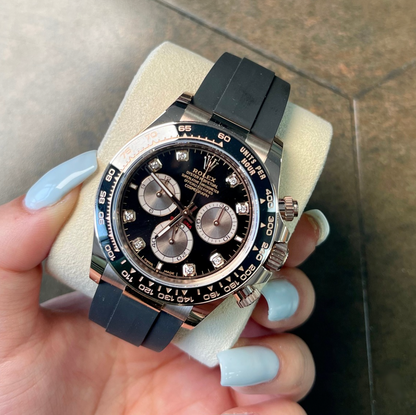 Cosmograph Daytona Oysterflex Black with Diamond-set, Everose gold, 126515LN