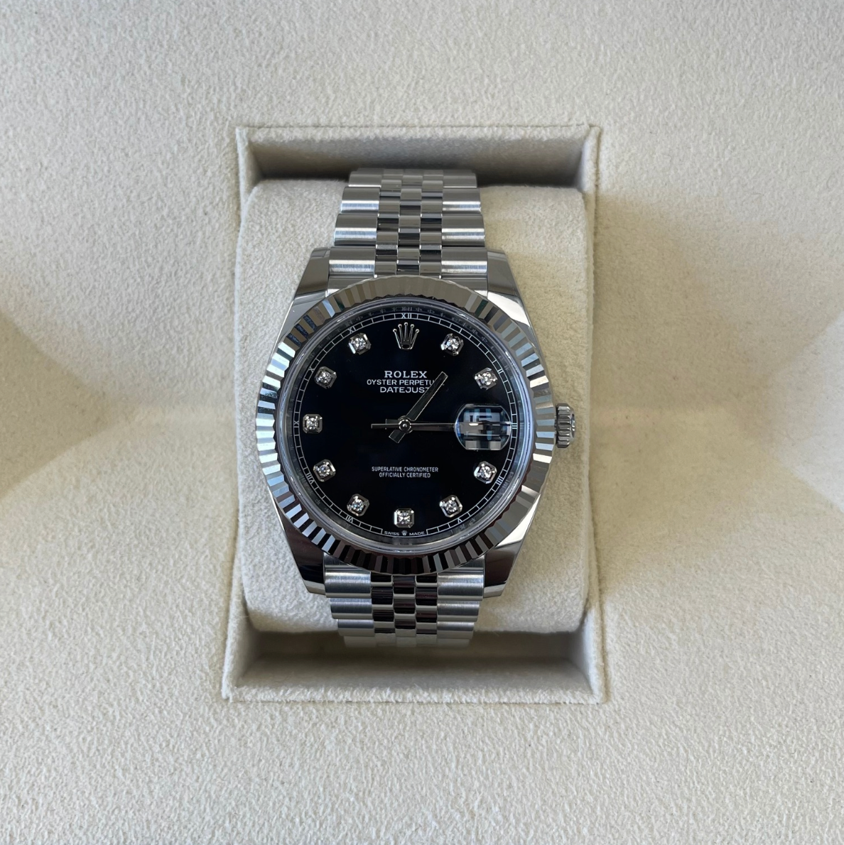 Datejust 41 Black with Diamond-set Jubilee, Oystersteel and White gold, 126334G