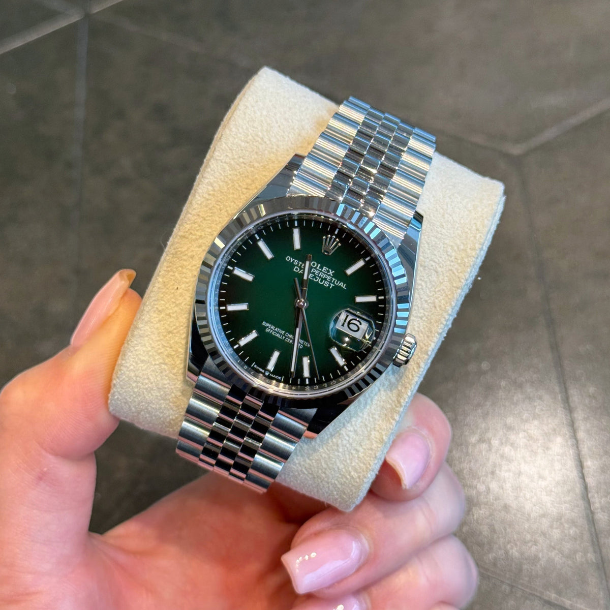 Datejust 36 Green Lacquer Ombré Jubilee, Osytersteel and White Gold, 126234