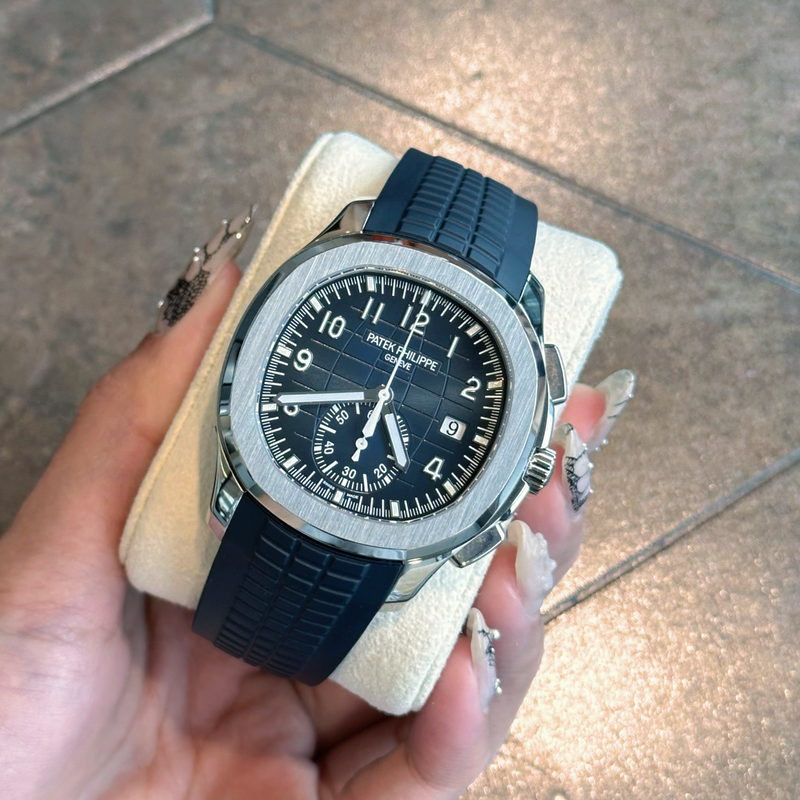 Aquanaut Chronograph, Sunburst Blue, White Gold, 5968G-001